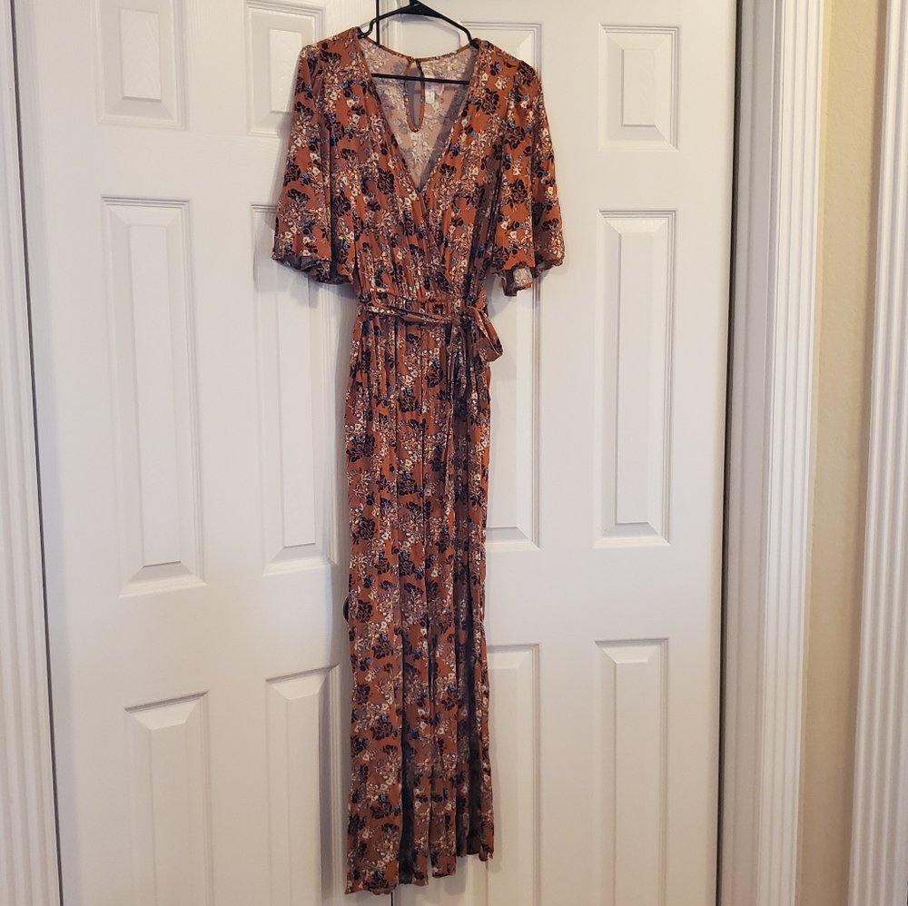 Burnt Orange Floral Jumpsuits